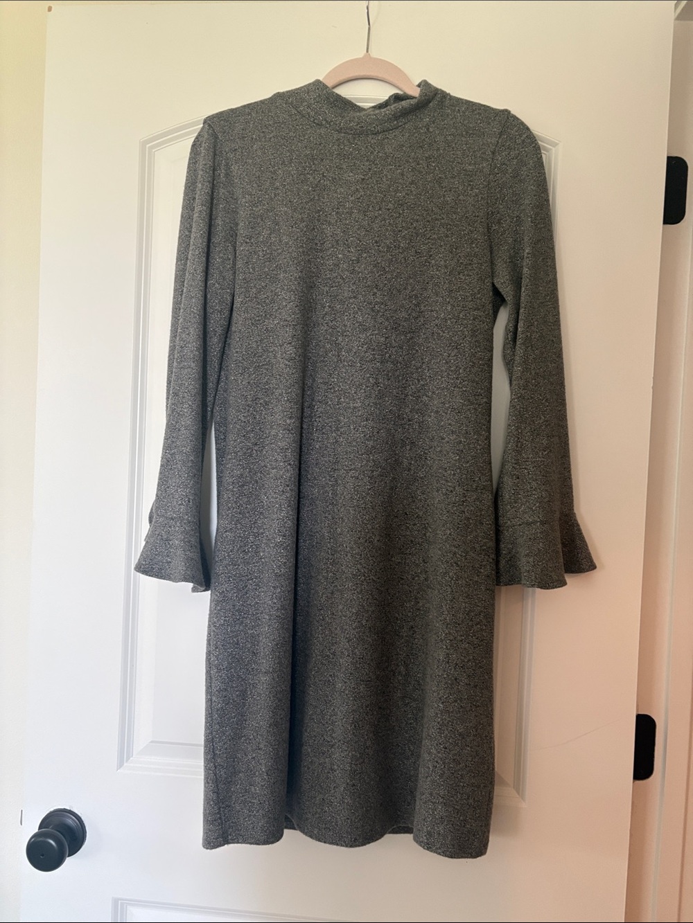 Gray/Silver Long-Sleeve Mock Neck A-Line Dress